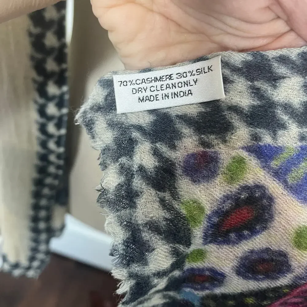 Olive & Cocoa Scarf Must Love Dogs Houndstooth Cream Lightweight Cashmere Silk